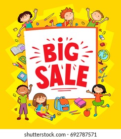 banner kid child Funny cartoon character. Vector illustration