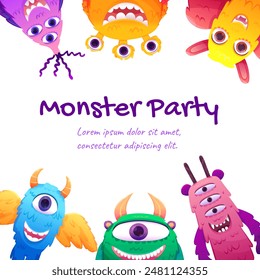 Banner for kids birthday or halloween party with funny monster
