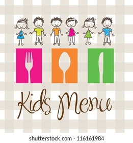 Banner Of Kids Menu With Cutlery And Children