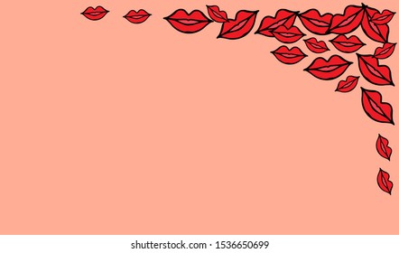 Banner with kisses on a pink background. Drawn by hand. Valentine's Day. Holiday design. Vector illustration