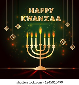 Banner for Kwanzaa with traditional colored and candles representing the Seven Principles or Nguzo Saba .