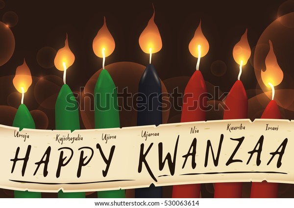 Banner Kwanzaa Traditional Colored Candles Representing Stock