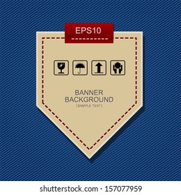 Banner label background on blue jeans texture background - Vector illustration