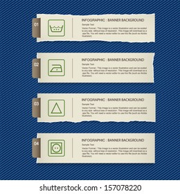 Banner label background on blue jeans texture background with washing symbols - Vector illustration