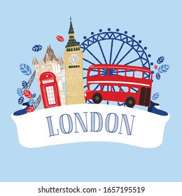 Banner, label, logo with skyline of the London City