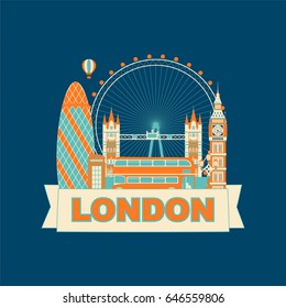 Banner, label, logo with skyline of the London City