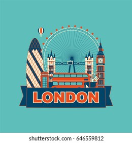 Banner, label, logo with skyline of the London City
