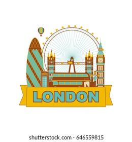 Banner, label, logo with skyline of the London City