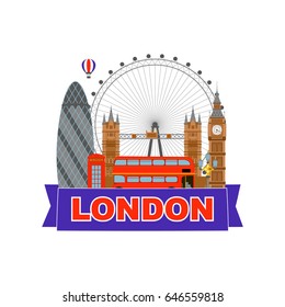 Banner, label, logo with skyline of the London City