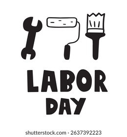 Banner. Labor day. Work tool. Vector design. Illustration on white background.