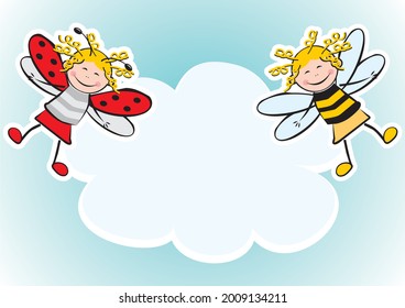 Banner, Ladybug und Biene, Vektorcute-Konzeptuelle Illustration