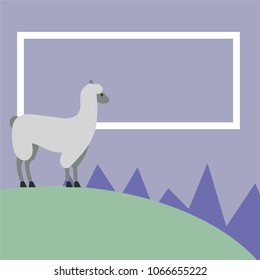 Banner with lama on the background of mountains and place for text. Flat style