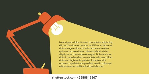 Banner with a lamp that illuminates the text. Vector illustration in flat style