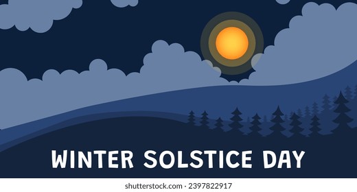 Banner with landscape and text WINTER SOLSTICE DAY