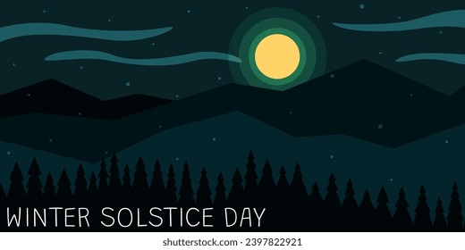 Banner with landscape and text WINTER SOLSTICE DAY