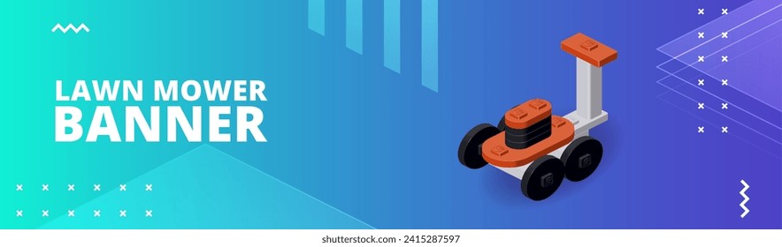 Banner with lawn mower for print and design. Vector illustration.