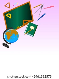 Banner learning school board triangle pencil book drawing compasses bookpencils pens have space for advertising text Vector