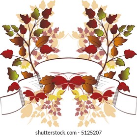 banner with leaves and butterflies - vector
