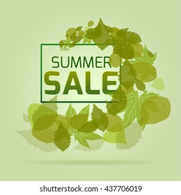 Banner with leaves on a summer sale. Vector element for your design