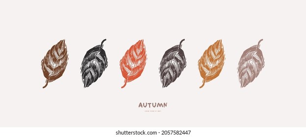 Banner with leaves ornament. Vector illustration in hand-drawn linocut style