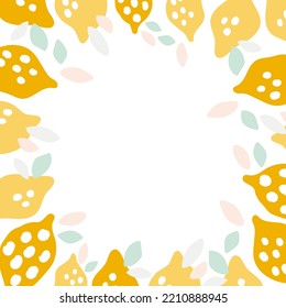 Banner with lemon on white background. Vector illustration template decorative with citrus fruits in a circle. 