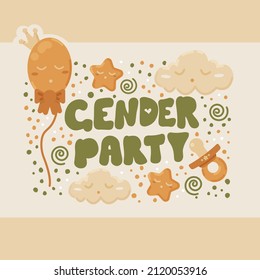 Banner with a lettering gender party in cute pastel colours. Baby shower and baby reveal concept. Printable for clothes, baby bodysuits, rompers, jackets, scrapbook paper and other decorations. 