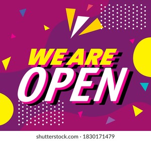 banner, lettering we are open and decoration vector illustration design