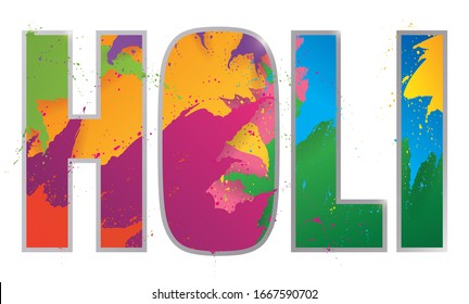 Banner with letters in double exposure splashed with colorful powders to celebrate the Holi or Festival of Colours.
