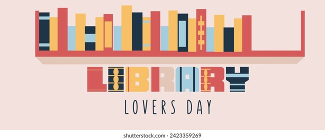 Banner for Library Lovers Day with drawn book shelf