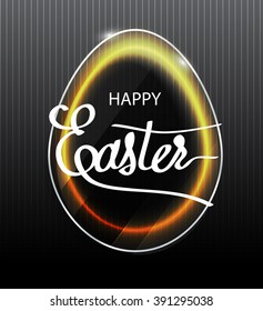 Banner with a light effect. Neon lighting. LED . Green neon glow. Easter lettering