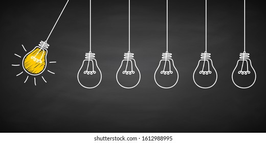 Banner lightbulb idea concept, creative concept bulb sign drawn in chalk on a blackboard, innovations background - for stock