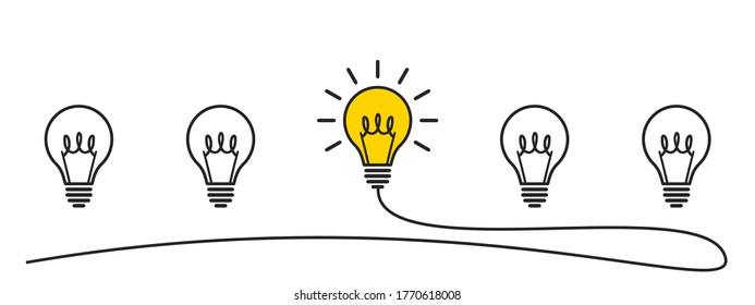Banner lightbulb idea concept, creative concept bulb sign drawn, innovations background - stock vector