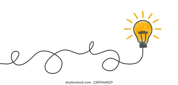 Banner lightbulb idea concept, creative concept bulb sign hand drawn, innovations background – stock vector