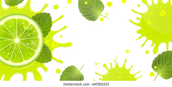 banner with lime and splash of juice and mint leaves