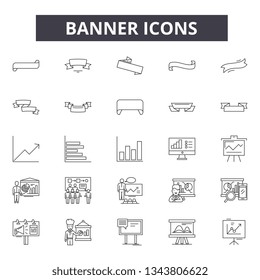 Banner line icons for web and mobile design. Editable stroke signs. Banner  outline concept illustrations