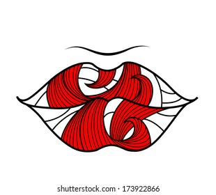 Banner with lips on white background . You can use it like greeting card for Valentine's Day.