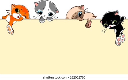 banner  with little cats. Place for text. vector illustration.
