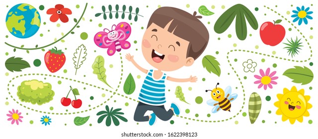 Banner With Little Kid At Nature