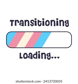 Banner with loading bar with transgender flag colors. Transformation or transitioning process loading icon. Flat vector illustration.