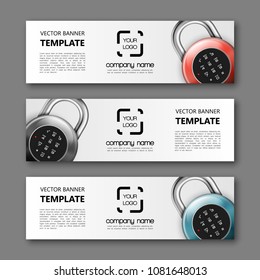 Banner lock background. Modern template vector lock design. Vector padlock design web banner template. Web Header padlock Elements. Abstract banner template background. Collection lock banner design