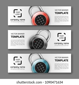 Banner lock background. Modern template vector lock design. Vector padlock design web banner template. Web Header padlock Elements. Abstract banner template background. Collection lock banner design
