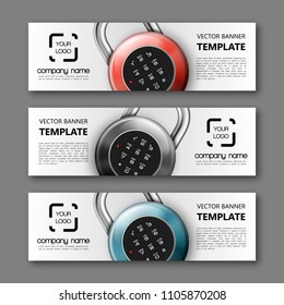 Banner lock background. Modern template vector lock design. Vector padlock design web banner template. Web Header padlock Elements. Abstract banner template background. Collection lock banner design