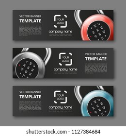 Banner lock background. Modern template vector lock design. Vector padlock design web banner template. Web Header padlock Elements. Abstract banner template background. Collection lock banner design
