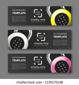 Banner lock background. Modern template vector lock design. Vector padlock design web banner template. Web Header padlock Elements. Abstract banner template background. Collection lock banner design
