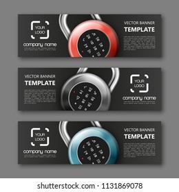 Banner lock background. Modern template vector lock design. Vector padlock design web banner template. Web Header padlock Elements. Abstract banner template background. Collection lock banner design