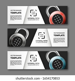 Banner lock background. Modern template vector lock design. Vector padlock design web banner template. Web Header padlock Elements. Abstract banner template background. Collection lock banner design