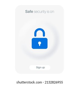 Banner with lock icon and button. Safe security is on. Neumorphism and toggles design. Light Web UI Elements and button for web and mobil app