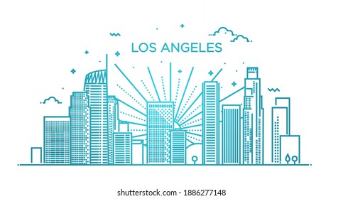 Banner Of Los Angeles City In Flat Line Trendy Style. Los Angeles City Line Art.