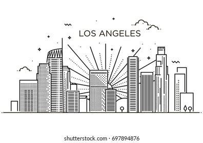 Banner Of Los Angeles City In Flat Line Trendy Style. City Line Art.