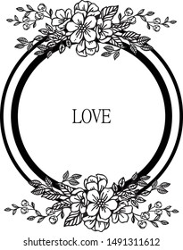 Banner love romantic, with element of leaf wreath frame border. Vector